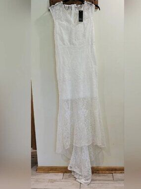 White lace wedding dress with train